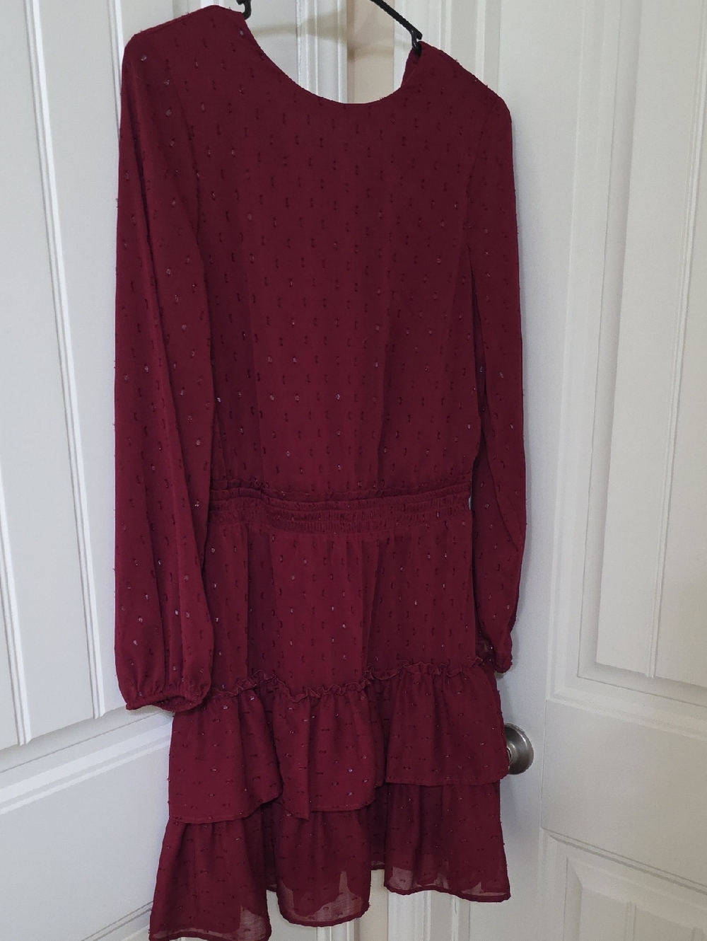 Express Burgundy Button-Front Textured Blouse